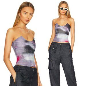 NEW Miaou Leia Strapless Corset Top Motion Pink Faux Leather Lilac Tie Dye